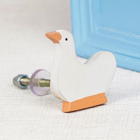 Handmade White Wooden Duck Cabinet Knobs